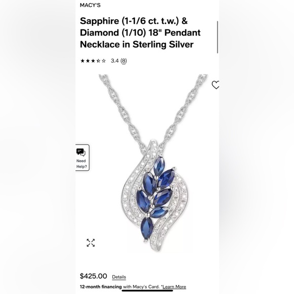 -Sale-Sapphire (1-1/6 ct. t.w.) & Diamond (1/10) 18"  Necklace Sterling Silver - Picture 5 of 5